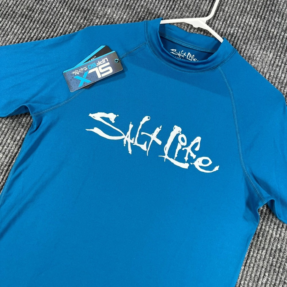 Salt Life Shirt Mens Medium Blue Short Sleeve Performance Casual Outdoor New